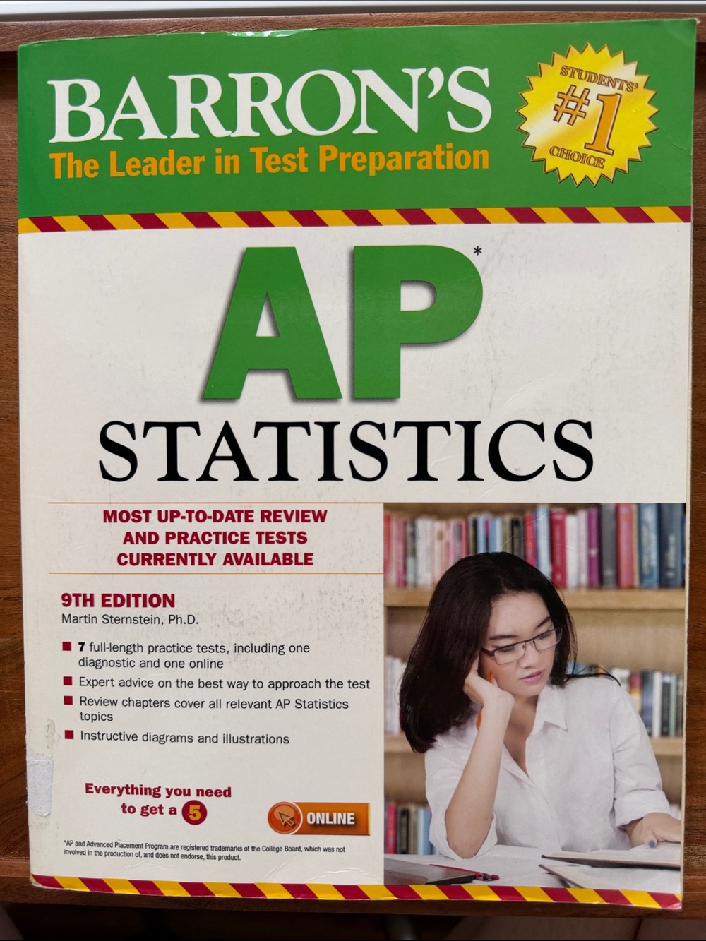 Barrons AP Statistics 9th Ed. Test Prep Martin Sternstein Paperback Study Guide